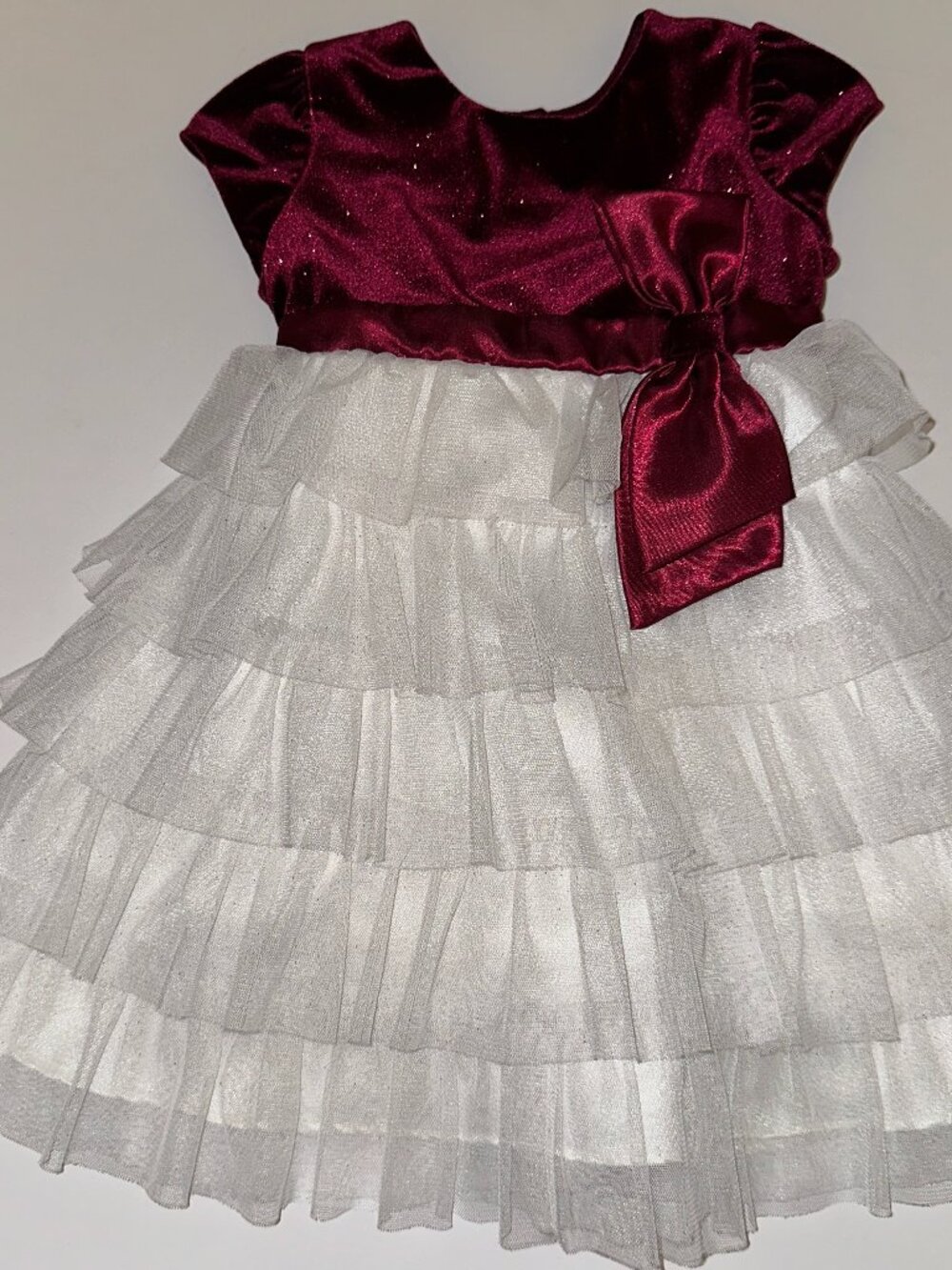 Jona Michelle Toddler Girls Dress Size 3T burgundy white CHRISTMAS velvet tulle